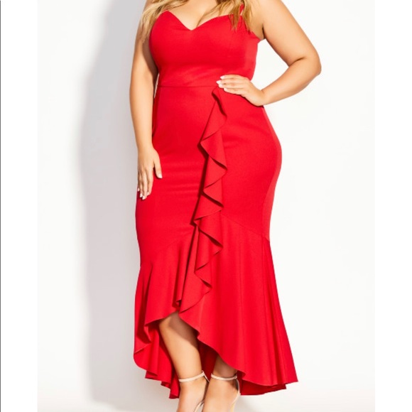 City Chic, size 14(xs) high low ruffles red dress - Picture 1 of 7